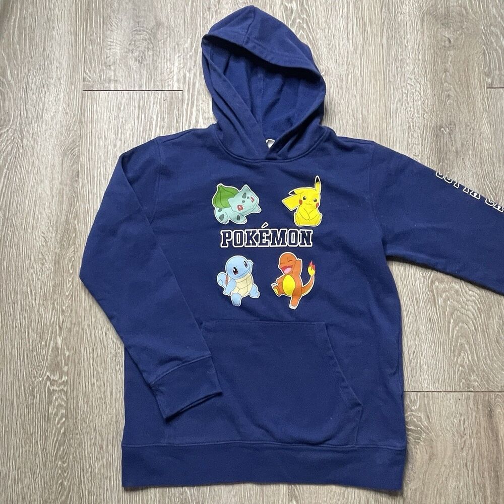 Pokemon OG Starters Navy Hooded Sweatshirt Size Large